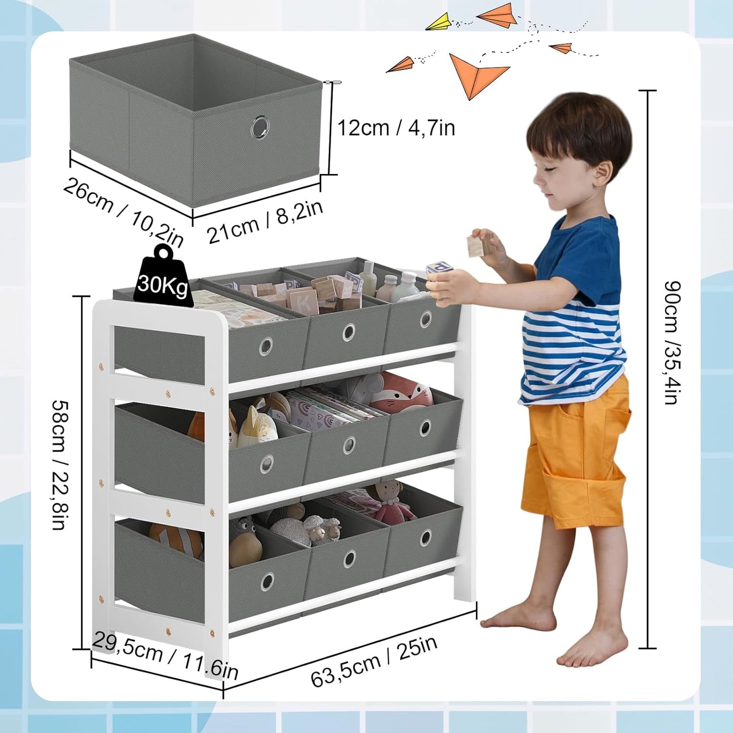 Kinderregal mit 9 Aufbewahrungsboxen