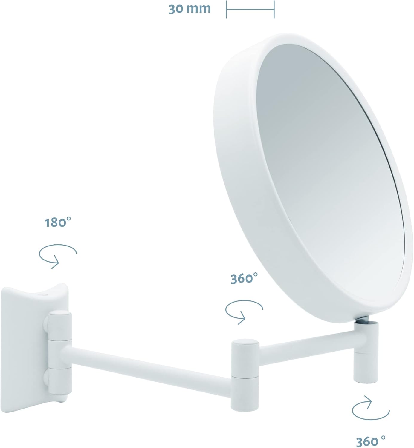 Drehbarer Wand-Kosmetikspiegel mit Vergrösserung, Weiss (3x/7x)