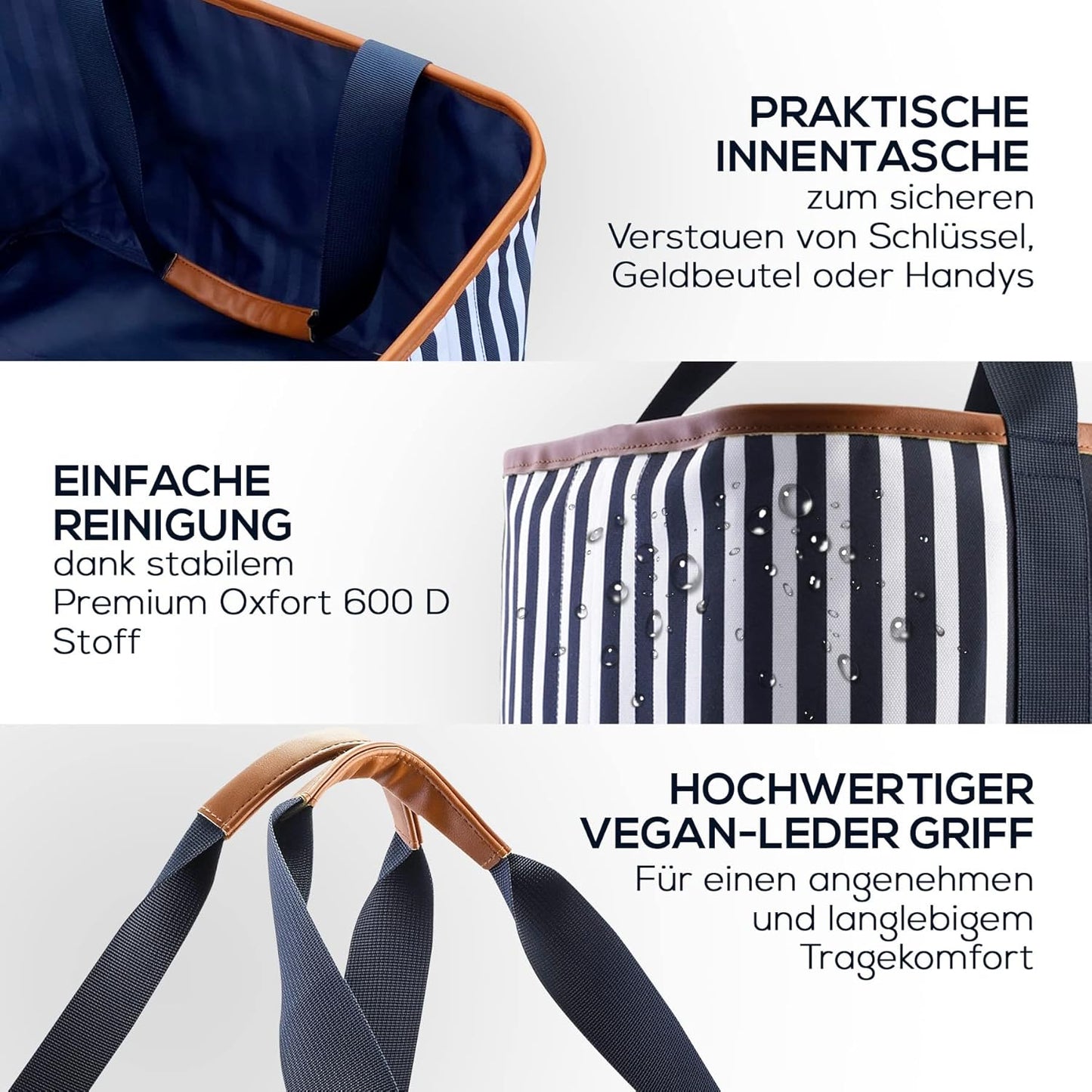 Premium Einkaufskorb mit PU-Griff, Blau
