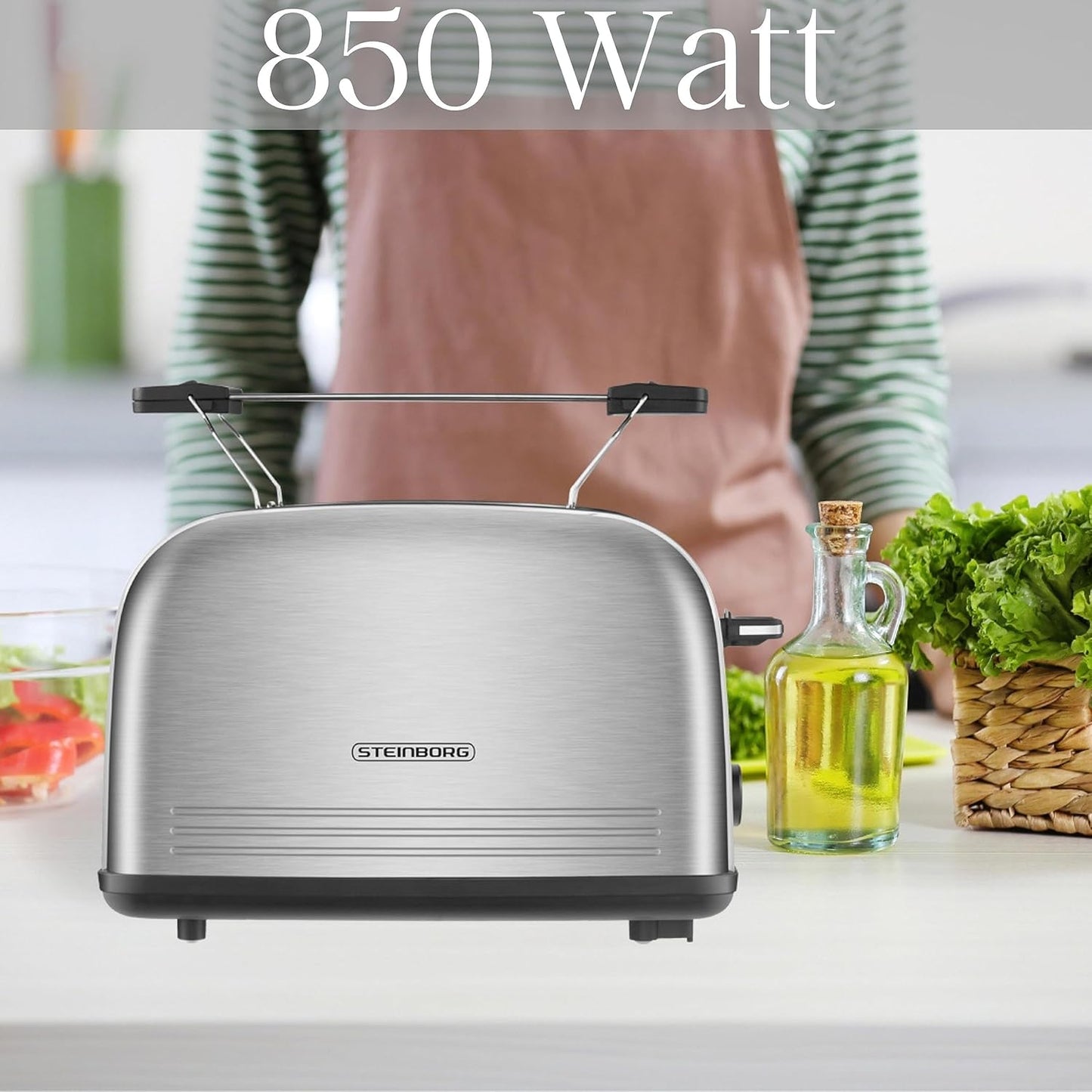 Edelstahl Doppelschlitz-Toaster mit Brötchenaufsatz