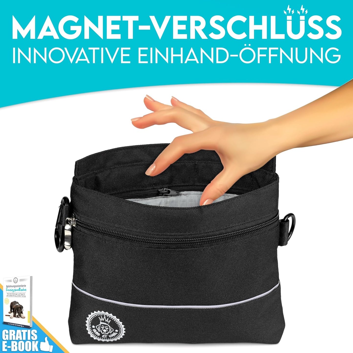 Leckerlietasche für Hunde mit Magnet-Verschluss, Schwarz [L]: 20 X 17 X 3,5cm (B X H X T)