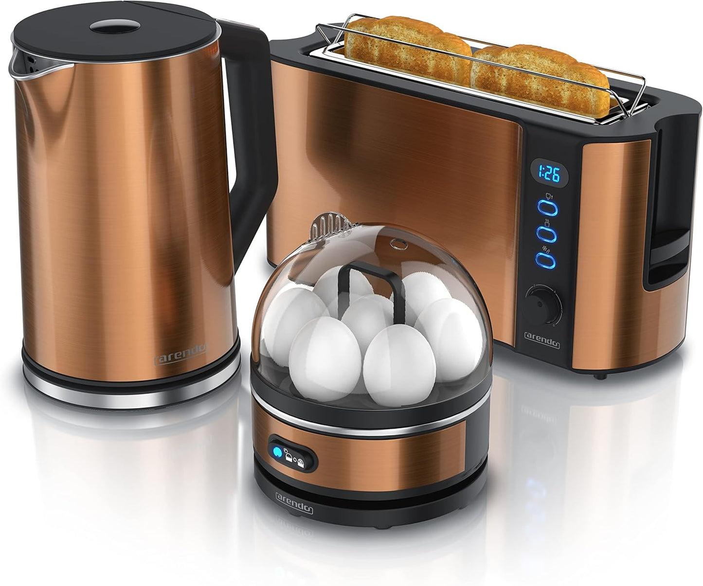 Frühstücksset mit Wasserkocher, Toaster und Eierkocher, C: Kupfer