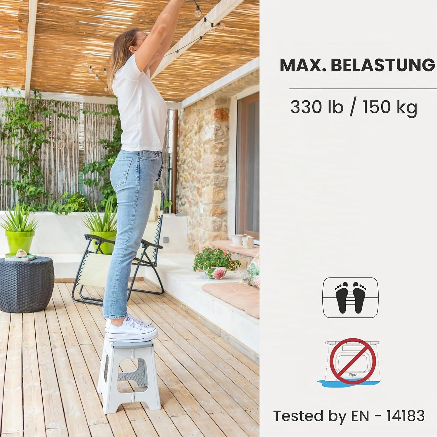 Zusammenklappbarer Hocker, Grau Zeroline 32 cm, 1-Step