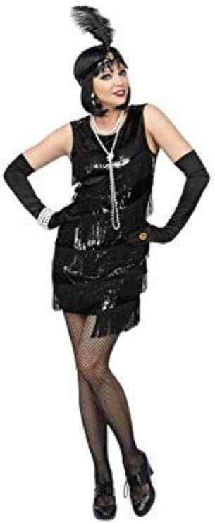 Pailletten Kleid, Stirnband mit Feder Schwarz, XS Schwarz