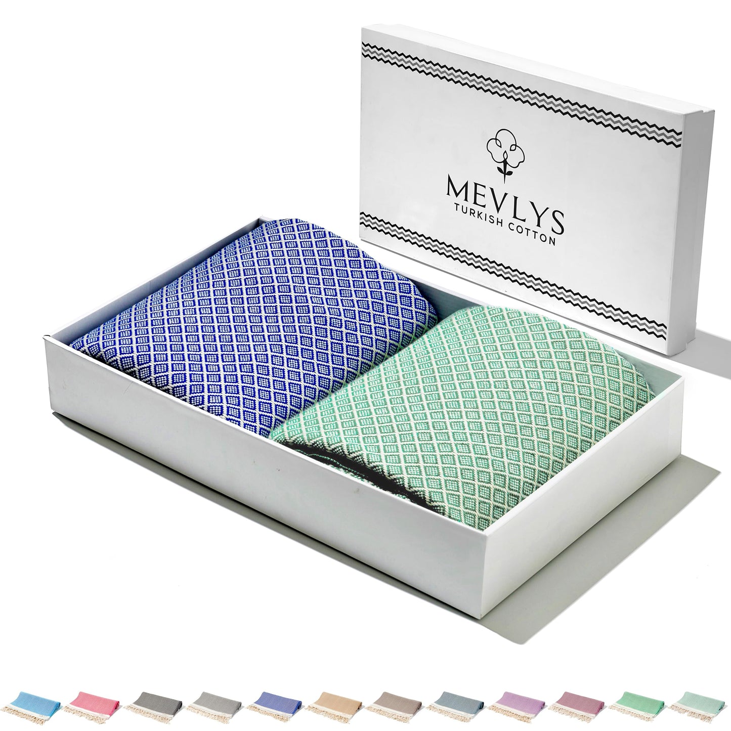 2er-Set Hamamtuch, Mint / Sax Blau