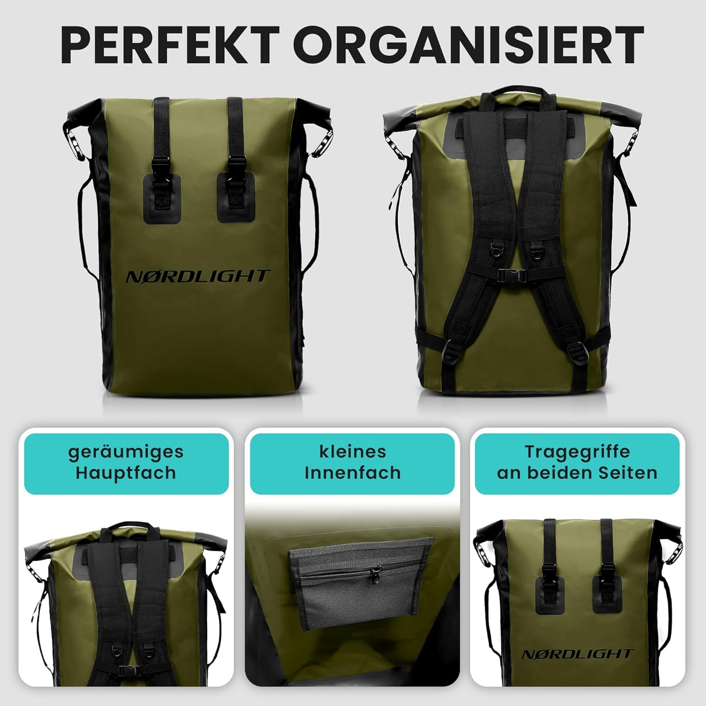 Wasserdichter Rucksack, Olivgrün 35 L