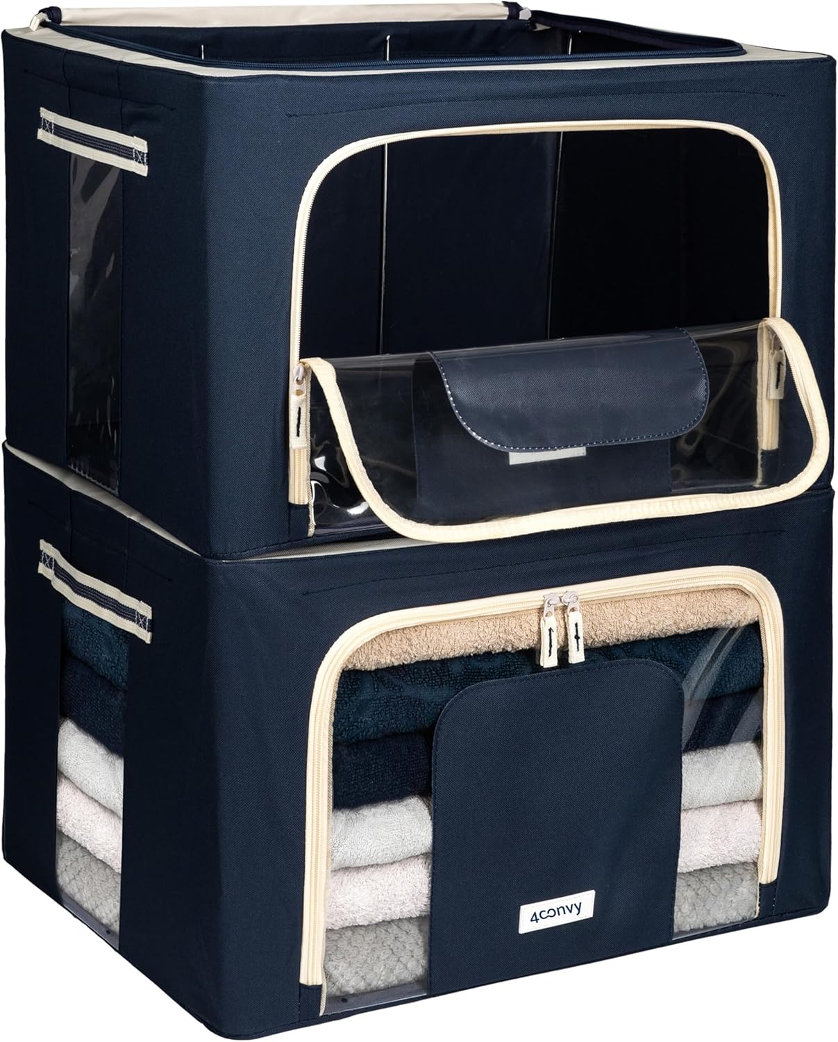 Faltbare Kleideraufbewahrungsbox mit Reissverschluss, 2er-Set, Blau 2x66L