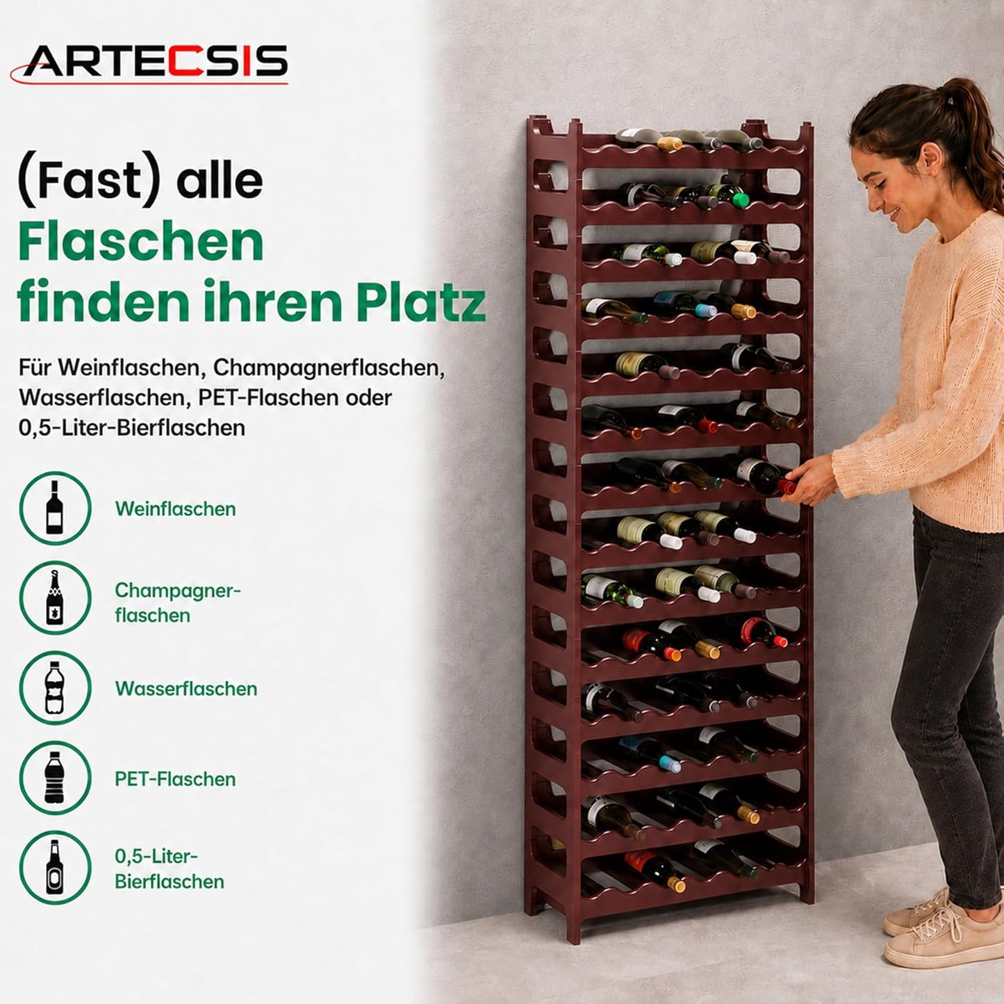 Stapelbares Weinregal, Braun 72 Flaschen