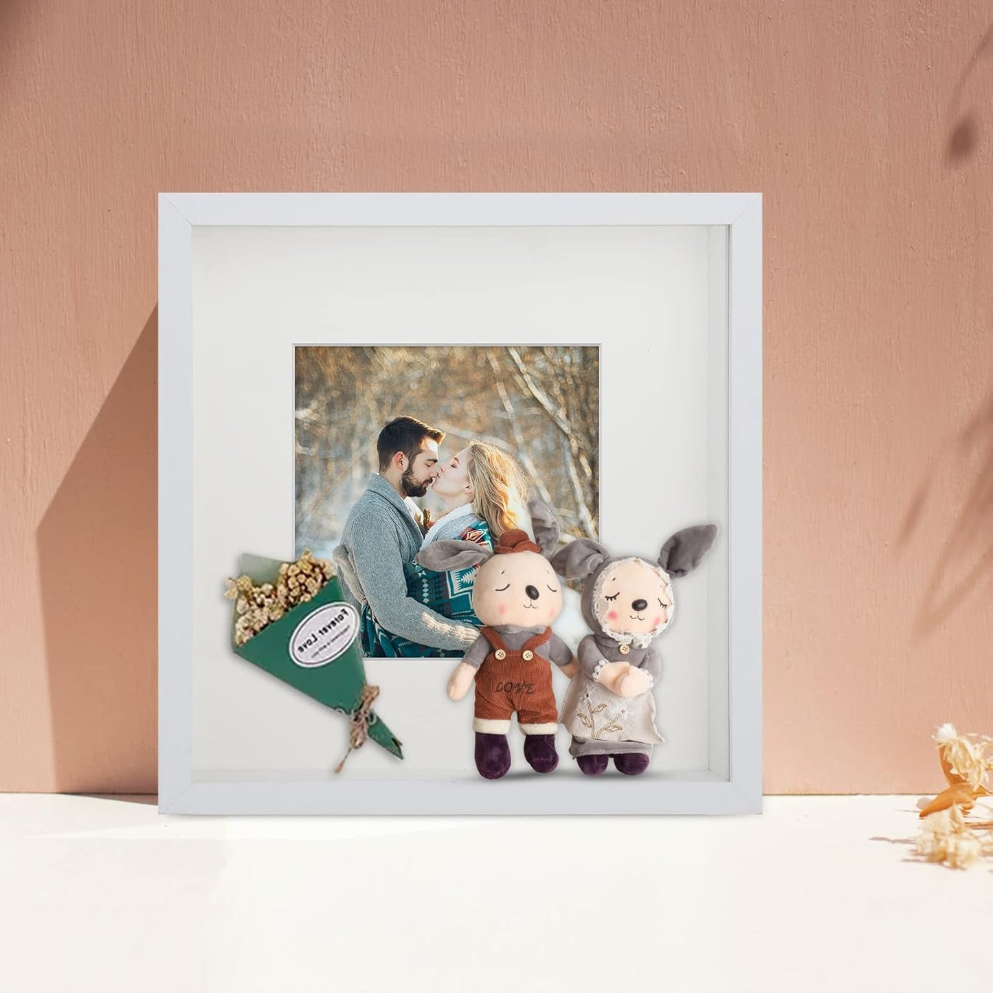 2er 3D Bilderrahmen Set mit Passepartout, Weiß 2er 20x20 cm für 10x10 cm