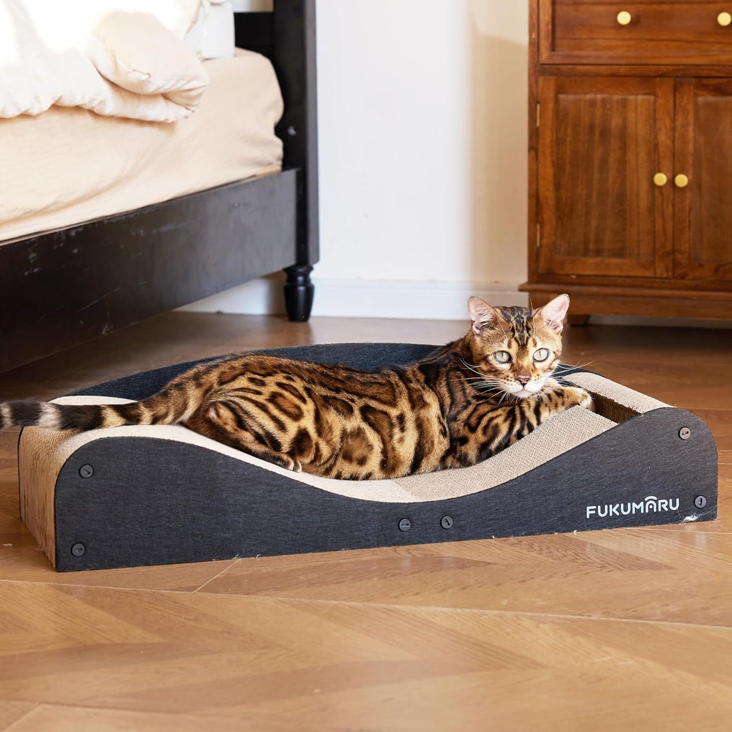 Katzenkratzbrett mit Liege und Ballspielzeug, Schwarz