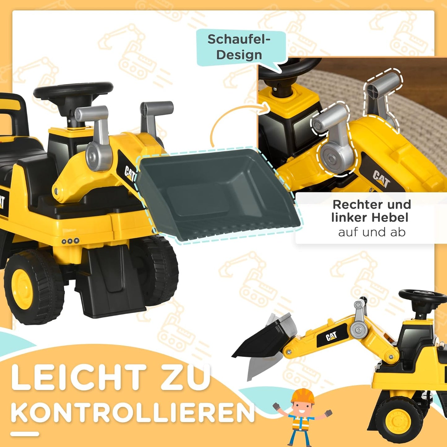Sitzbagger mit Verstellbarer Schaufel und Hupe