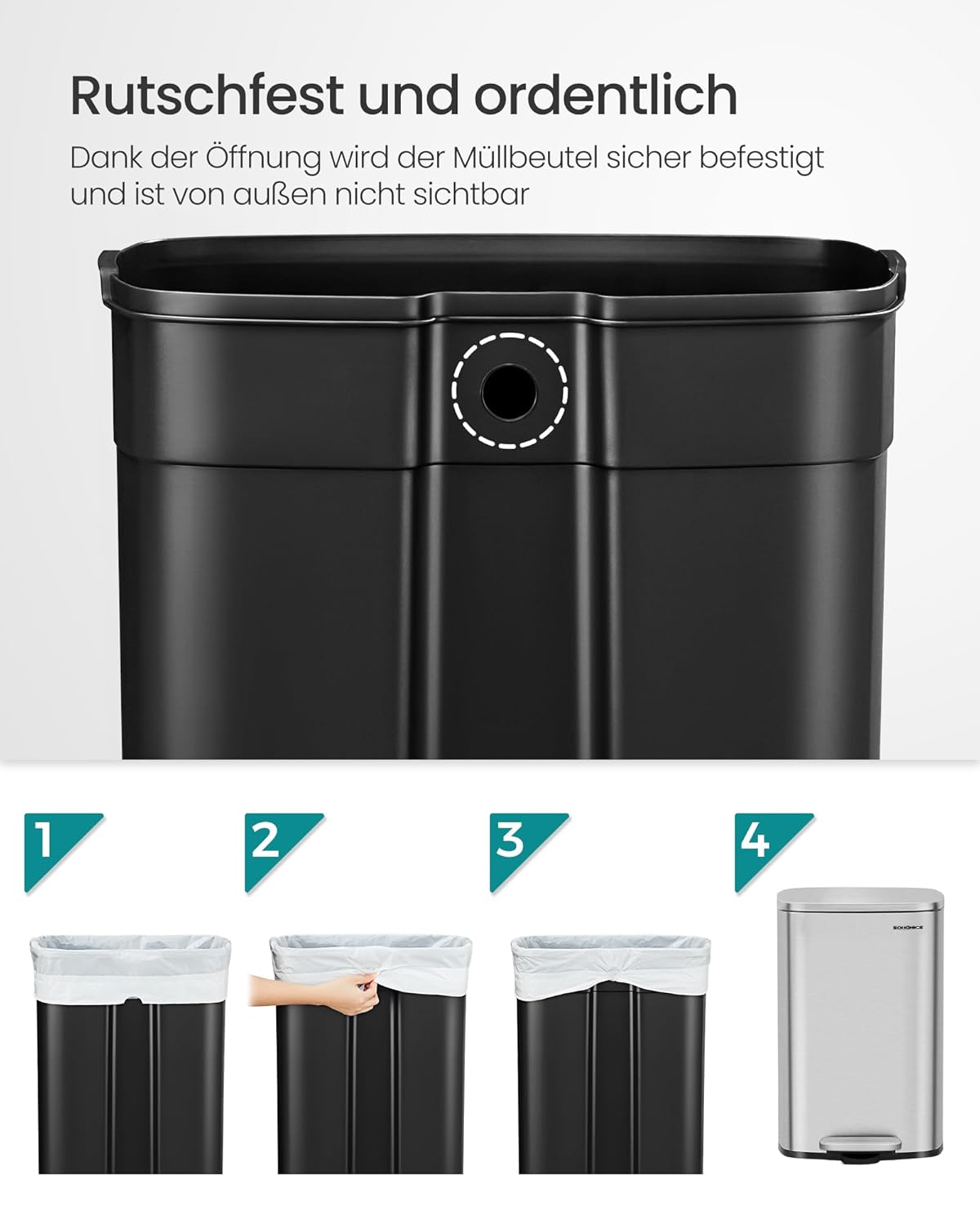 Treteimer Miao mit Softclose-Deckel und Inneneimer, Silbern