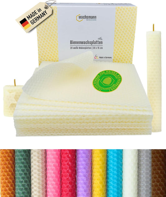20er Set Bienenwachsplatten für Kerzenherstellung, Weiß | 20 x 15 cm