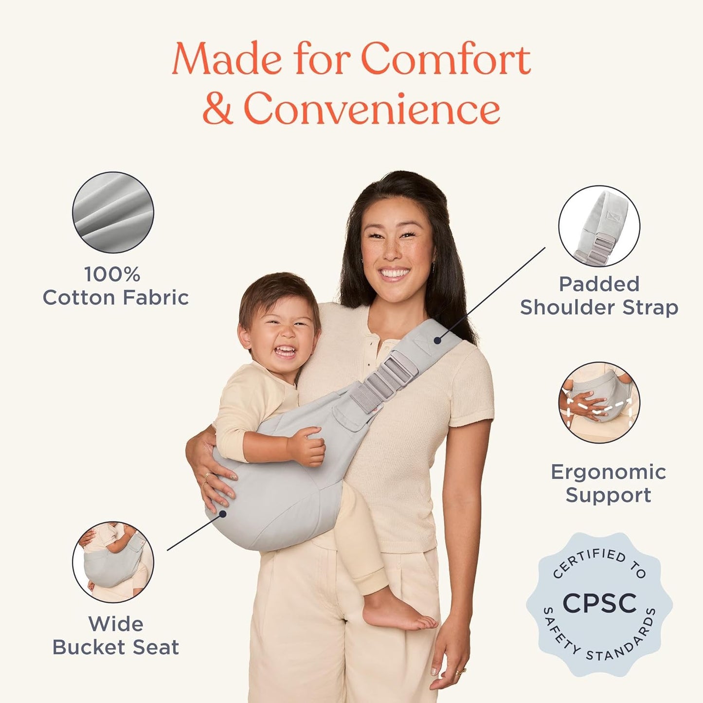 Ergonomische Babyhüfttrage Upsie Sling, Pearl Grey