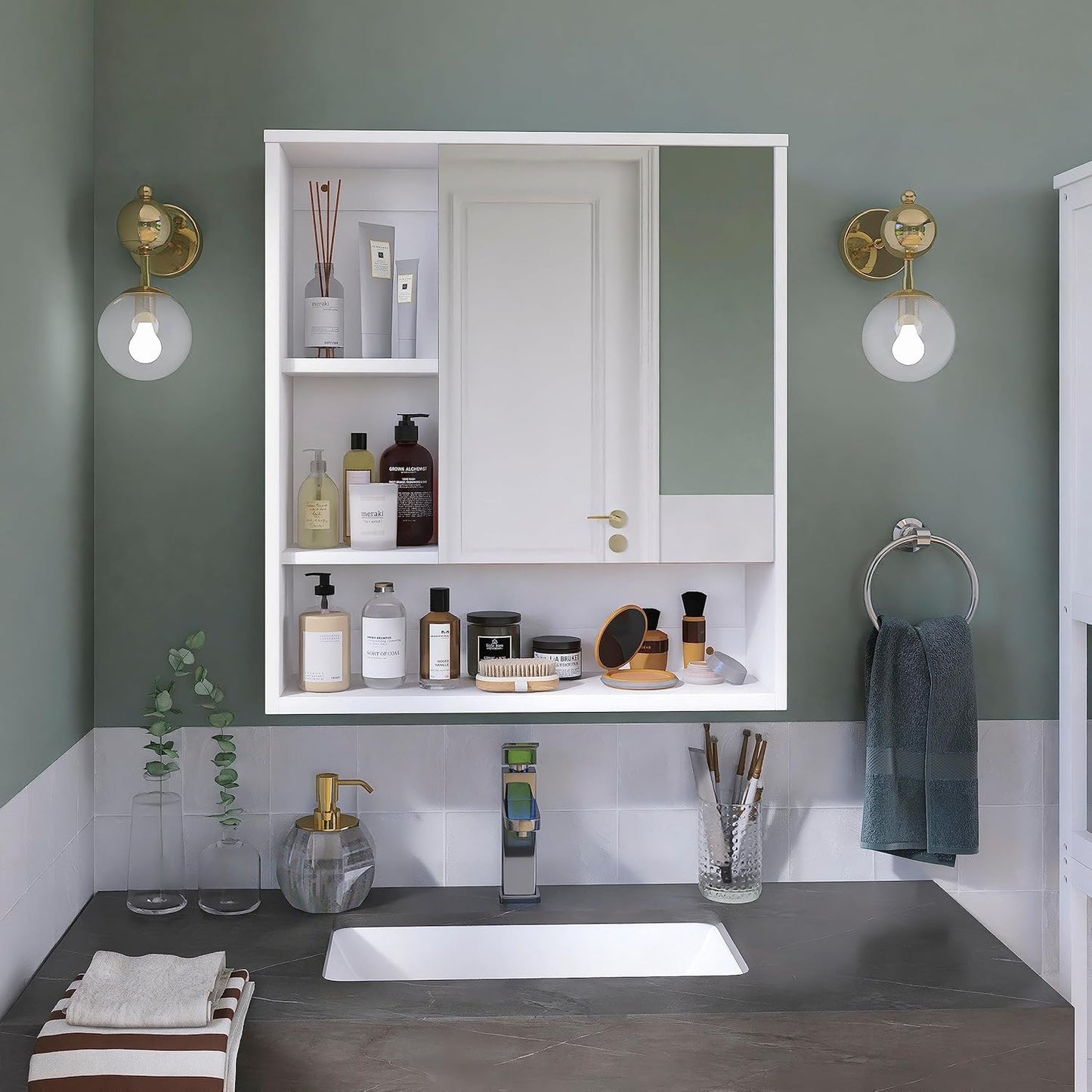 Badezimmerschrank mit Spiegel, Weiss