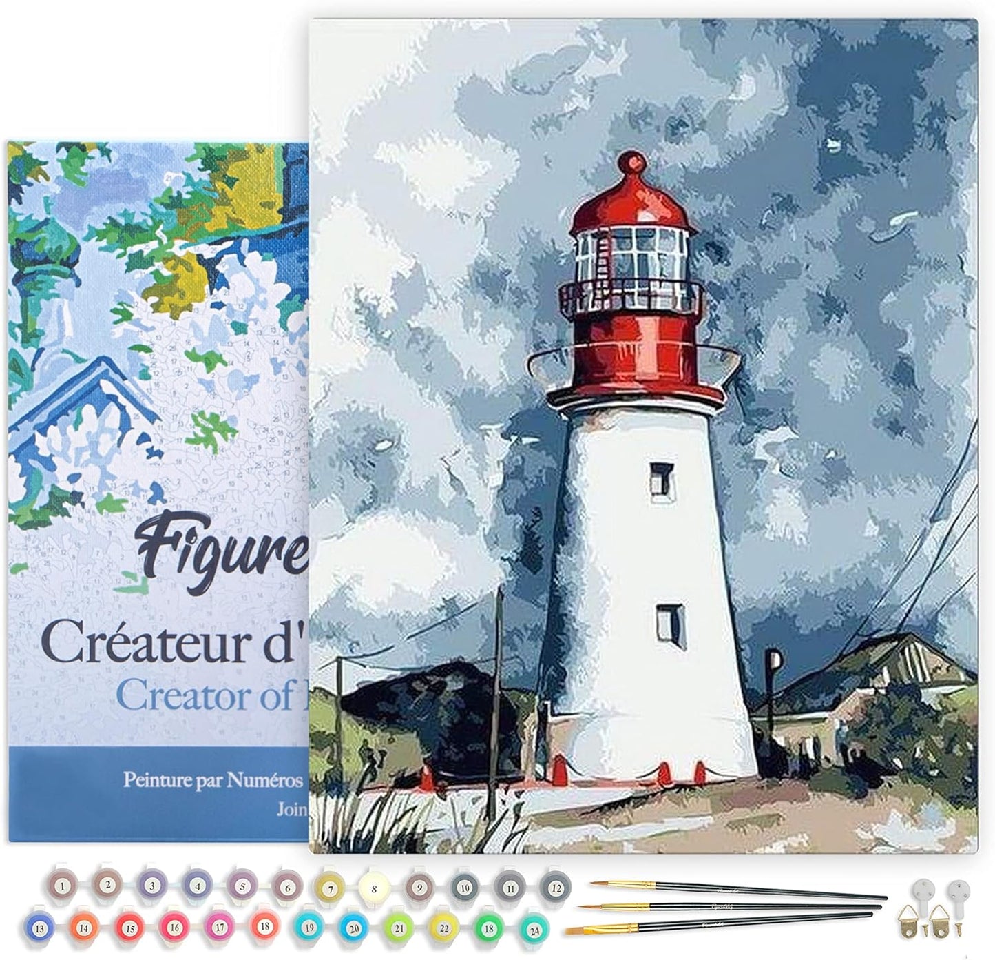 Malen nach Zahlen - Leuchtturm unter dunklem Himmel auf Keilrahmen gespannt, Leuchtturm unter dunklem Himmel 40x50cm Mit Rahmen (bereits gespannt)