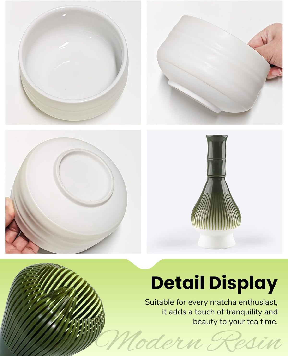 Matcha-Teezubehör-Set, Matcha-schneebesen aus Harz – Weiss