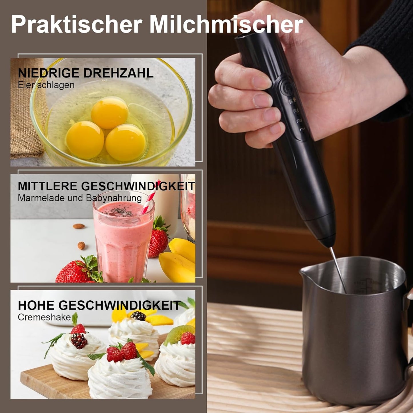 Elektrischer Milchaufschäumer, 3 Head+silber-schwarz