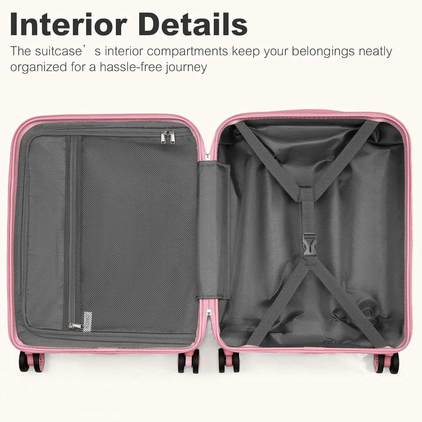 3-teiliges Hartschalenkoffer-Set mit TSA-Schloss, Set(M-L-XL) Rosa