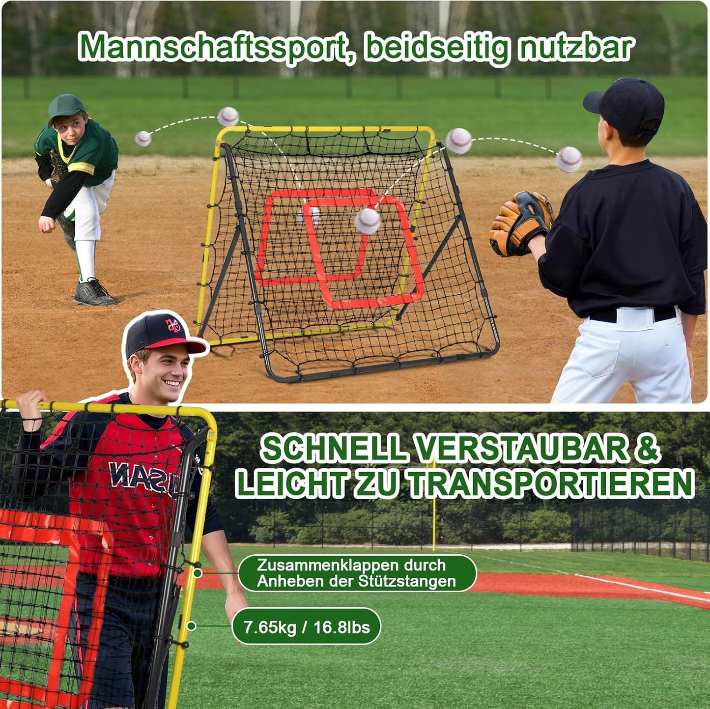 Verstellbarer Fussball Rebounder mit Zielzone 120x120 cm, 120x120cm Schwarz-Gelb-47in