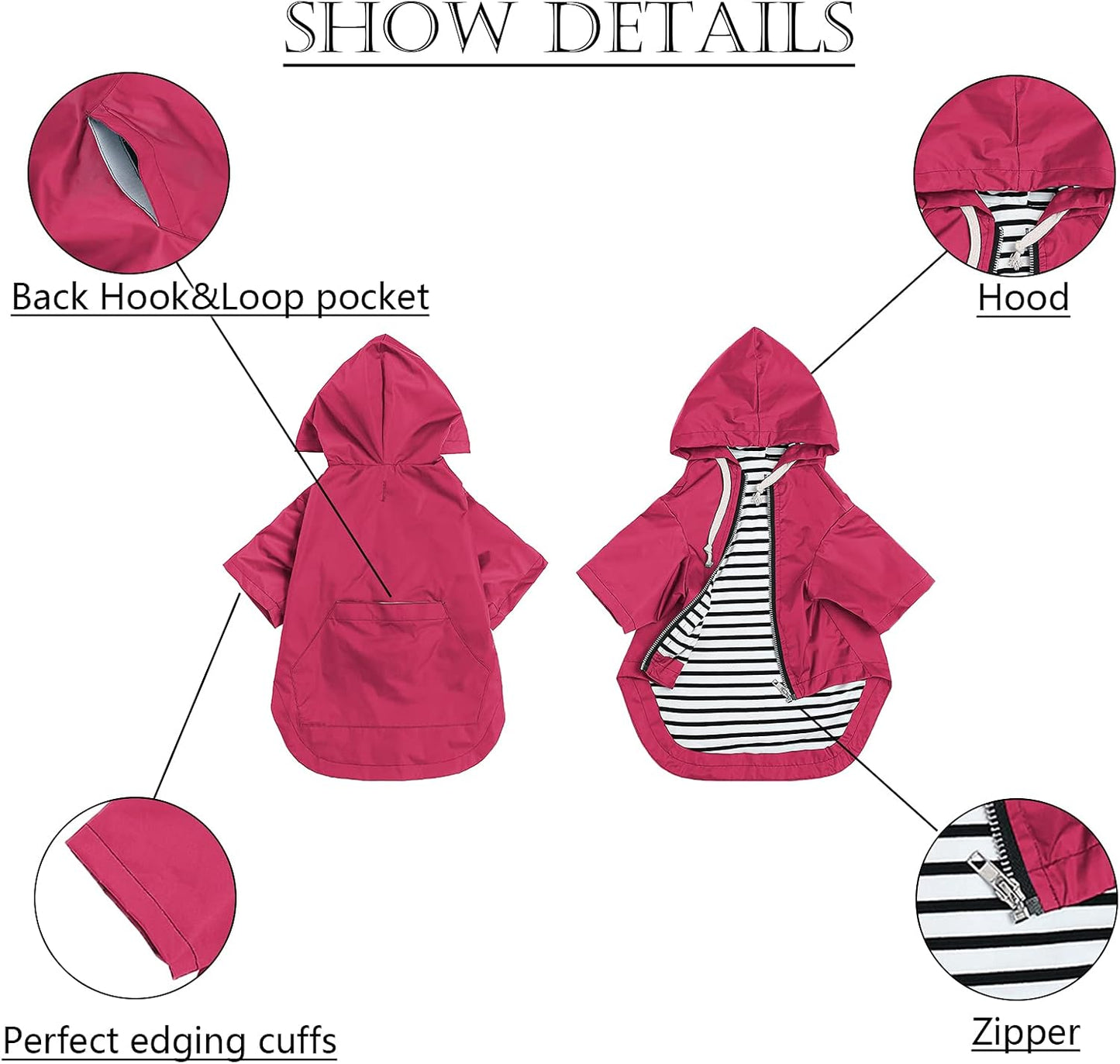 Wasserdichter Hundemantel mit Kapuze und Taschen (XXL), XXL Rosa