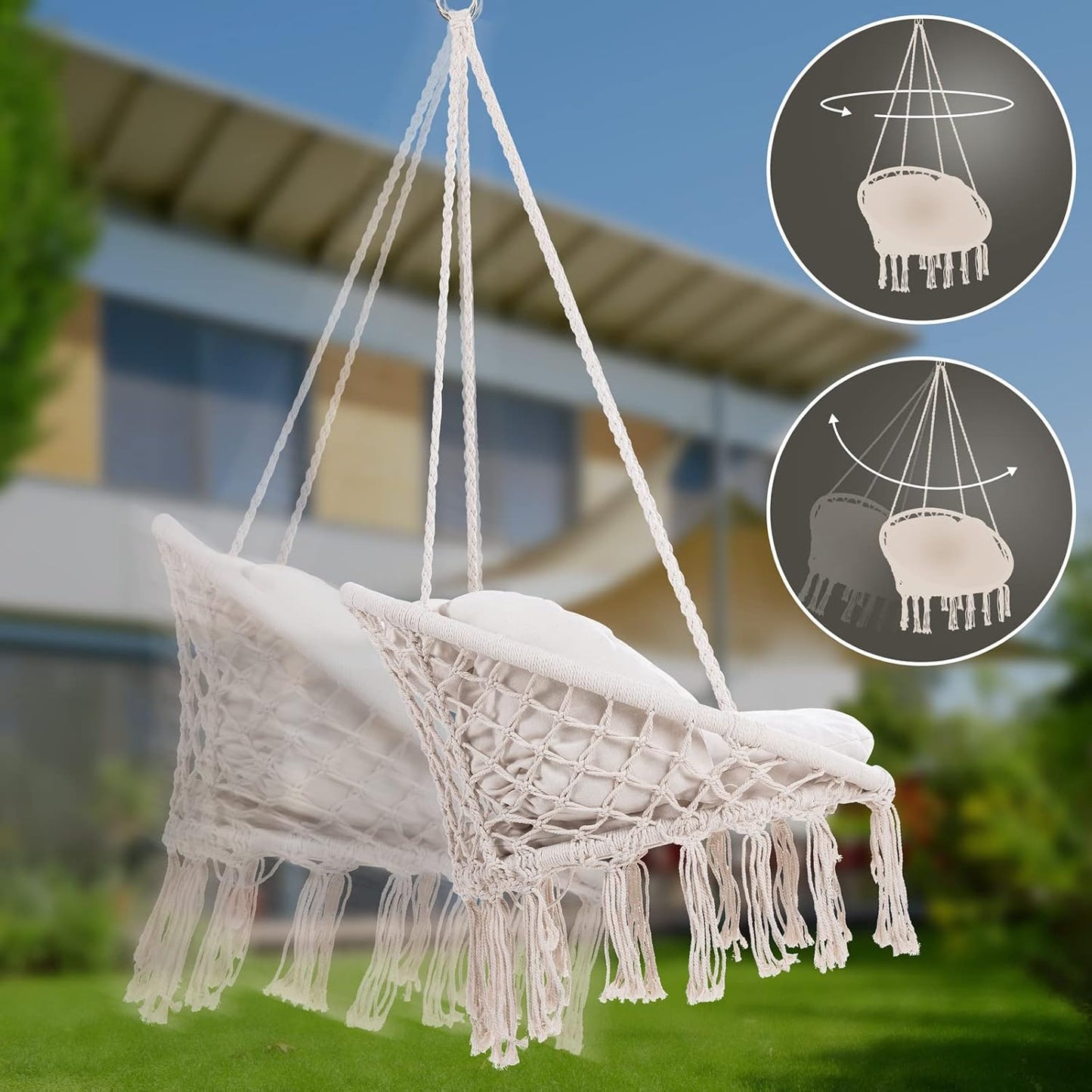 Hängesessel im Boho Stil, Creme