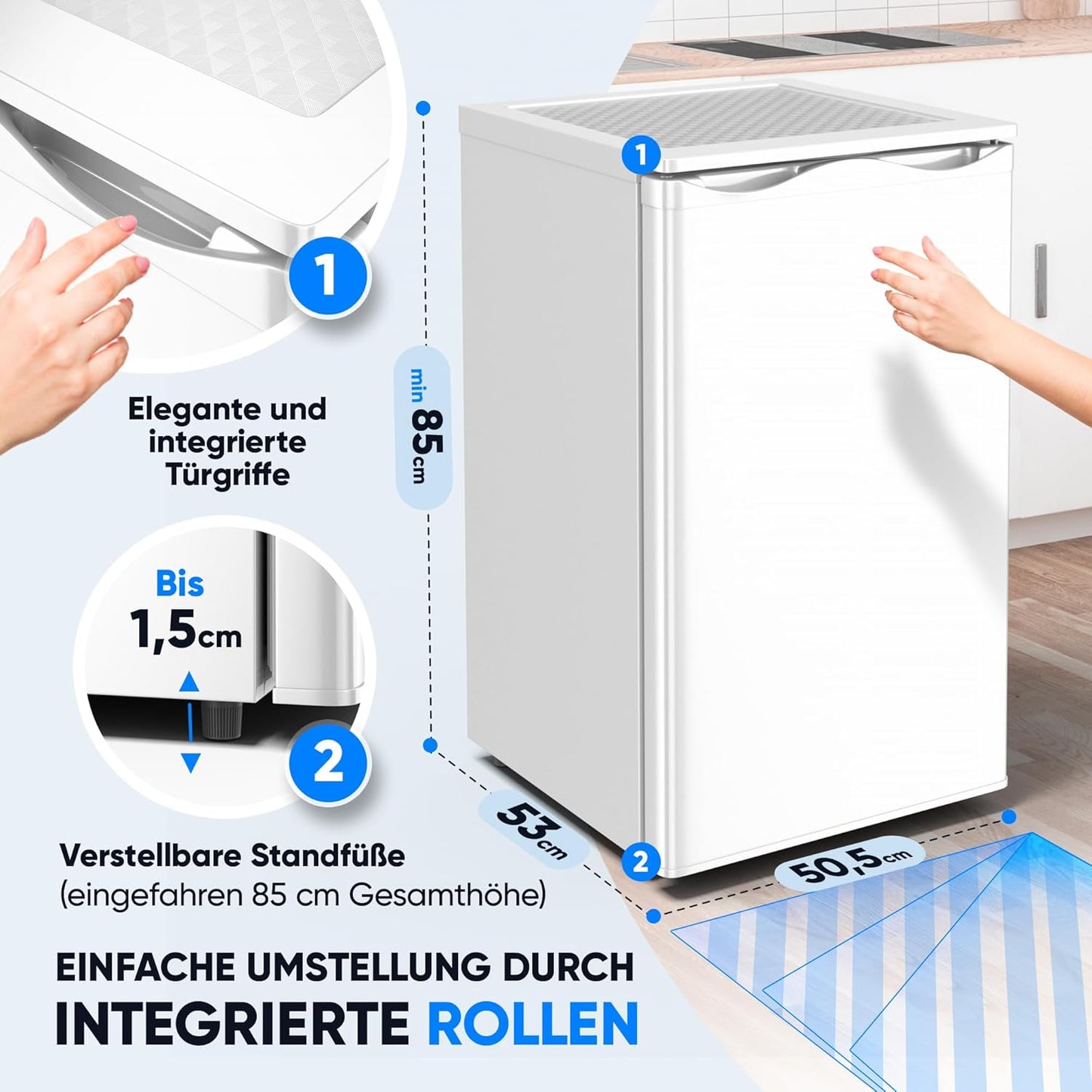 Kompakter Gefrierschrank 73L mit 3 Fächern, Weiss