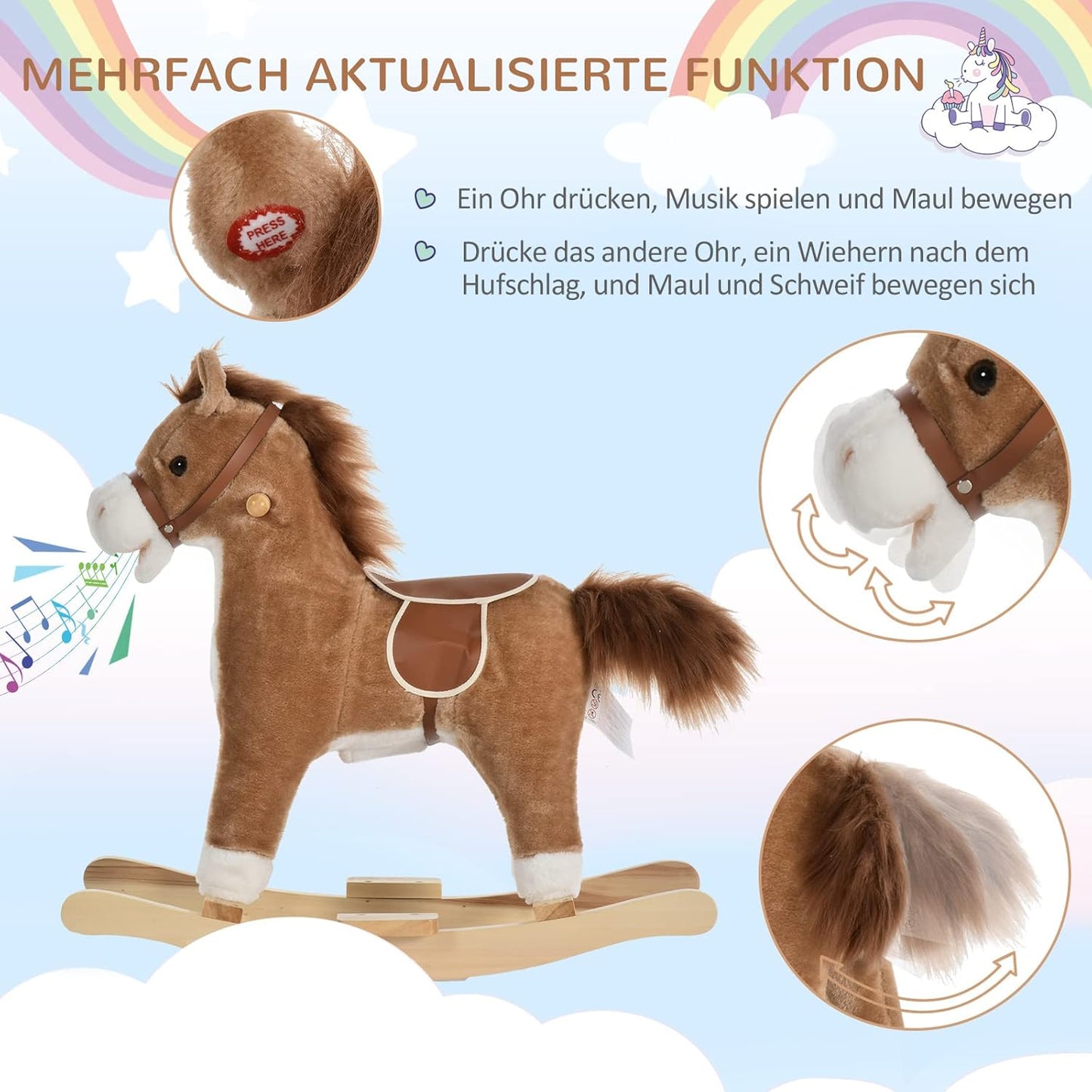 Kinder Schaukelpferd mit Tiergeräusche, Braun