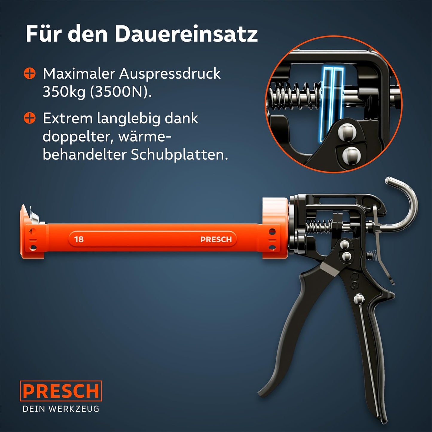 Kartuschenpresse mit Nachlaufstopp, 18:1 mit Nachlaufstopp