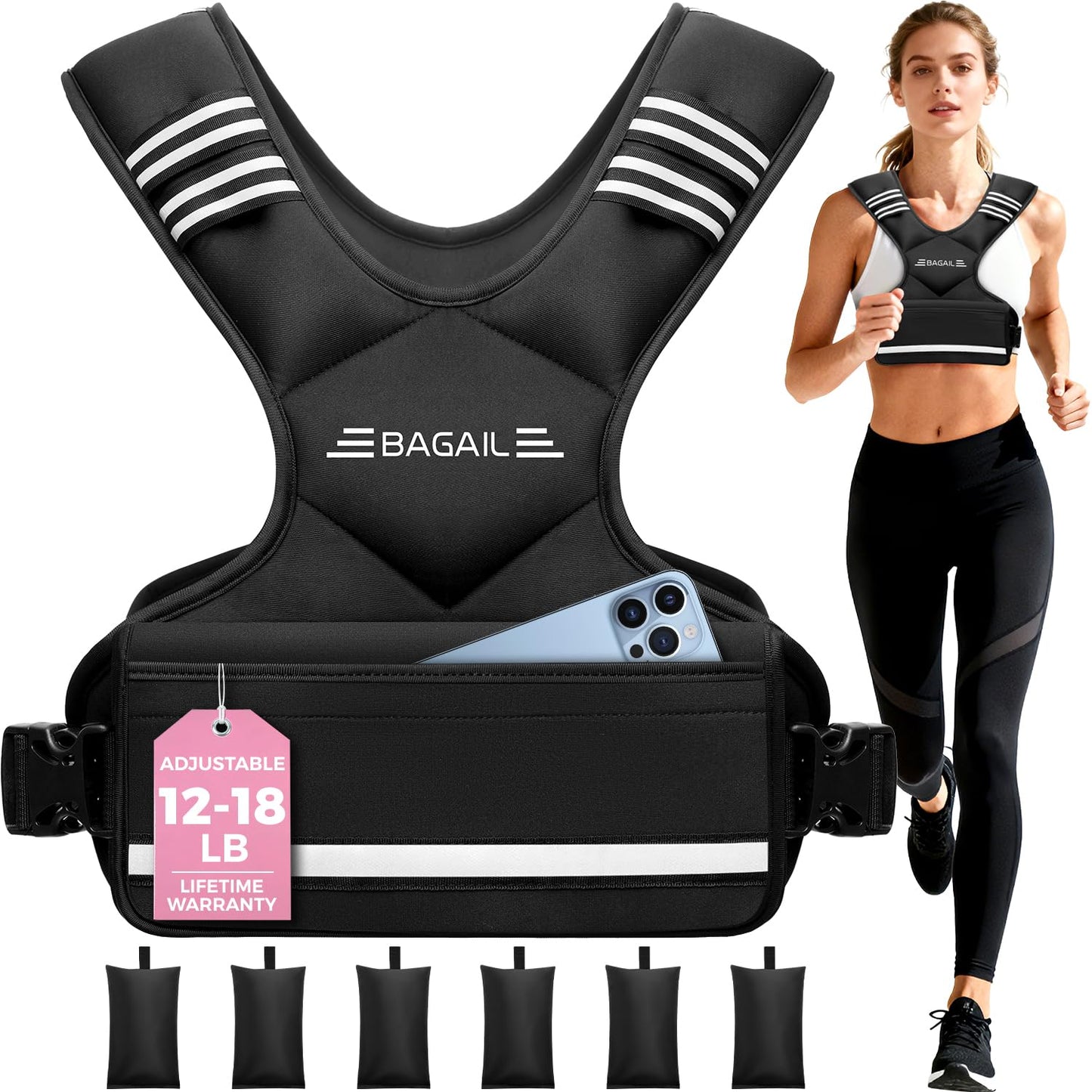 Einstellbare Gewichtsweste, Schwarz 5.5-8.2kg / 12-18lb