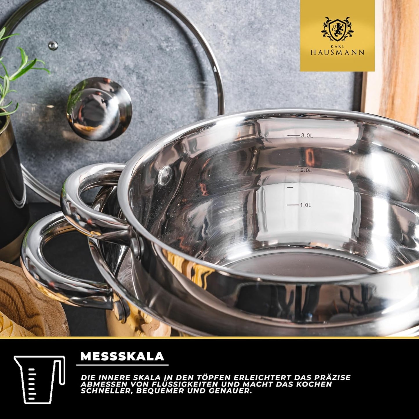 3-teiliges Topfset mit Glasdeckel