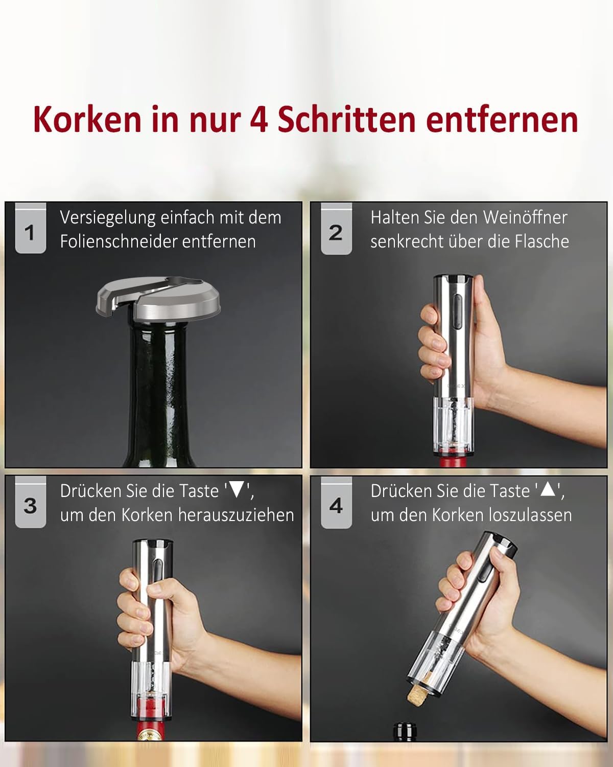 Elektrisches Weinflaschenöffner Set, 7-in-1 Wiederaufladbares Weinöffner-set - Sliver