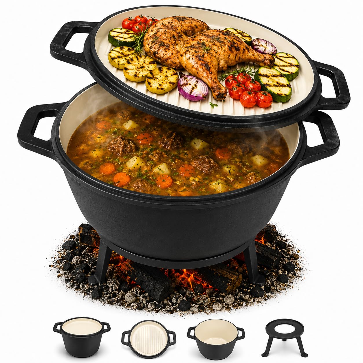 Kessel mit Grillpfanne und Dreibein, 8L