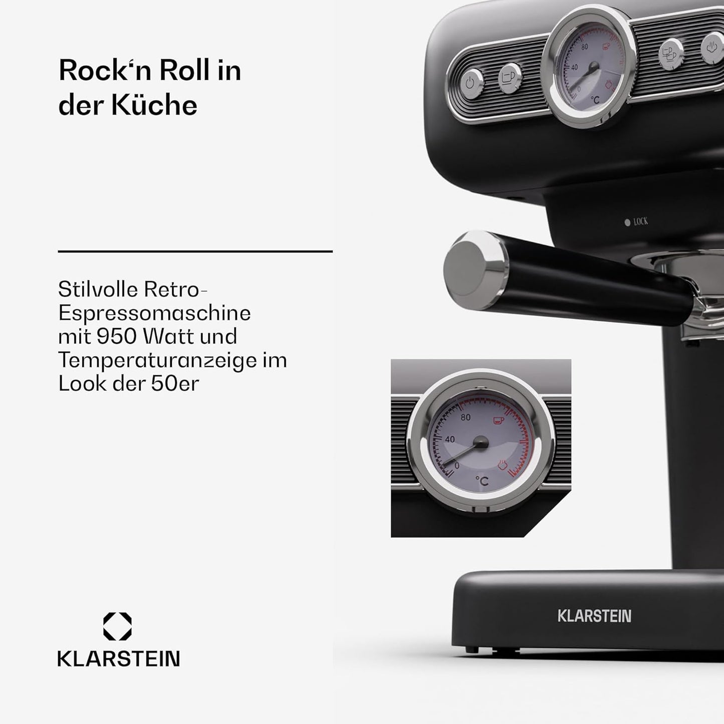 Retro Espressomaschine mit Milchaufschäumer, Espressionata evo Schwarz