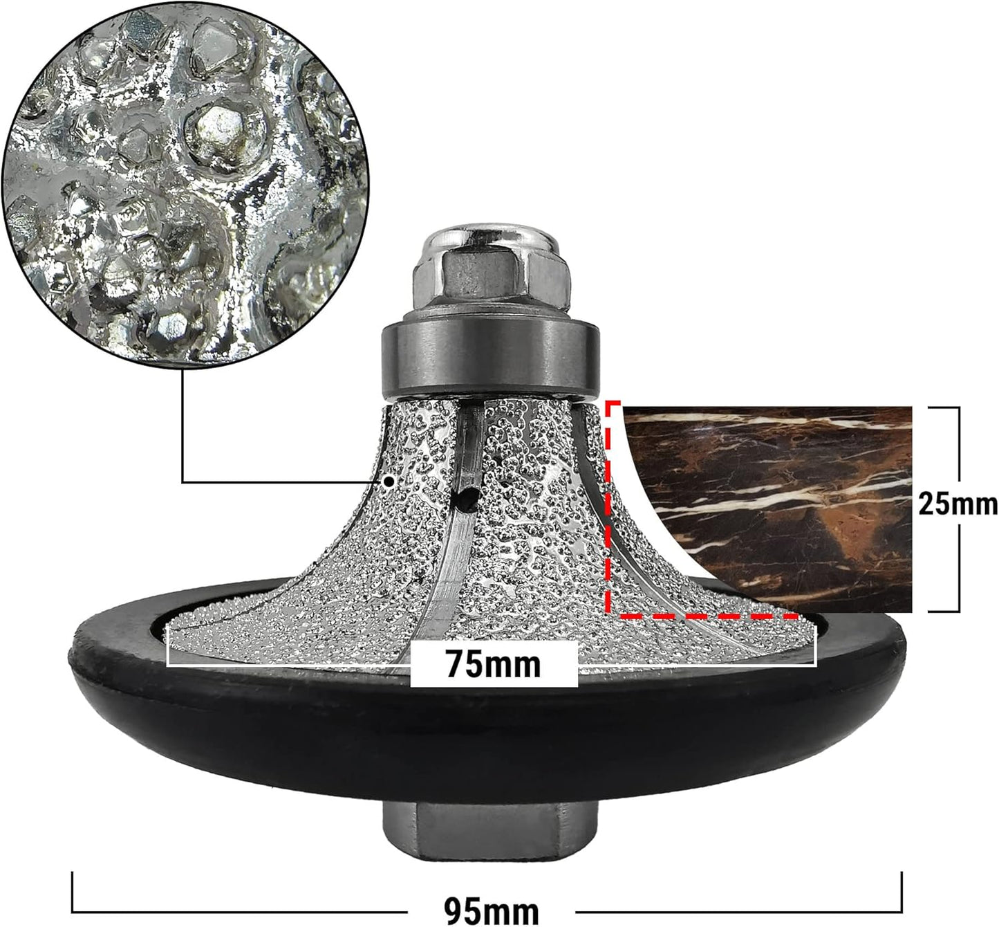 Diamant-Profilscheibe für Fliesen und Stein (B25), B Half-Bullnose B25 x 75mm