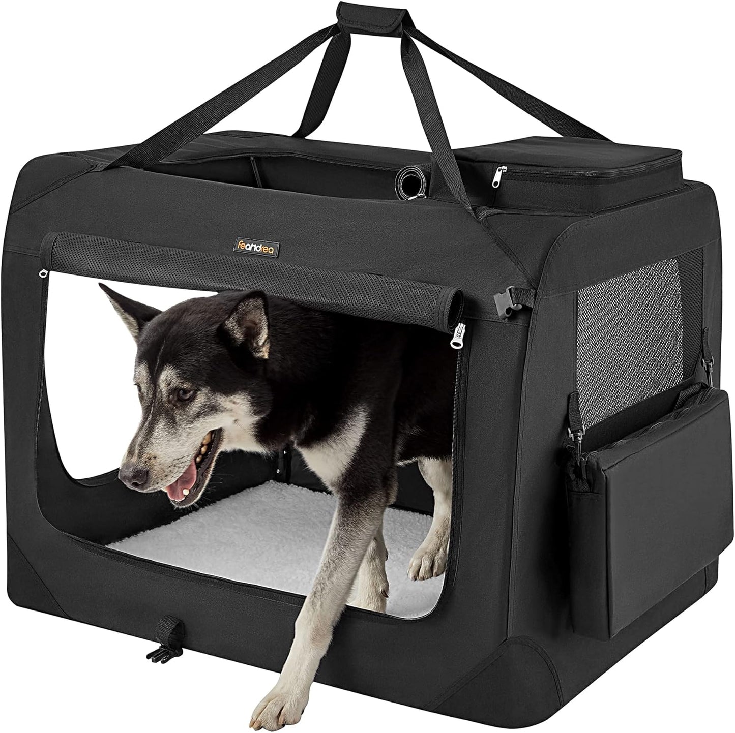 Faltbare Hundetransportbox XXL inkl. 2 Taschen, L 91 x B 63 x H 63 cm Schwarz