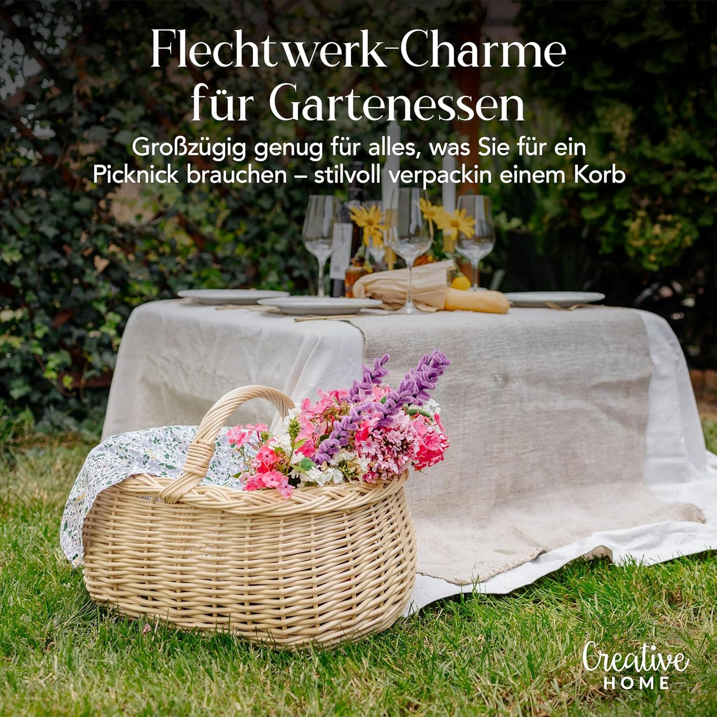 Picknickkorb mit Henkel, 45 x 32 x 34 cm Weiß (ohne Stoffeinlage)