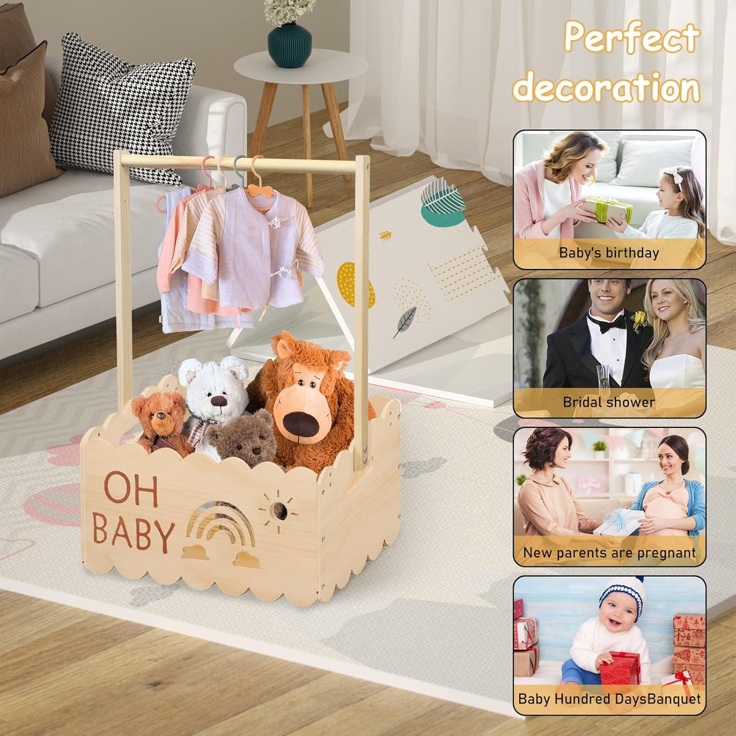 Babygeschenkkorb mit Kleiderbügeln und Kleiderstange