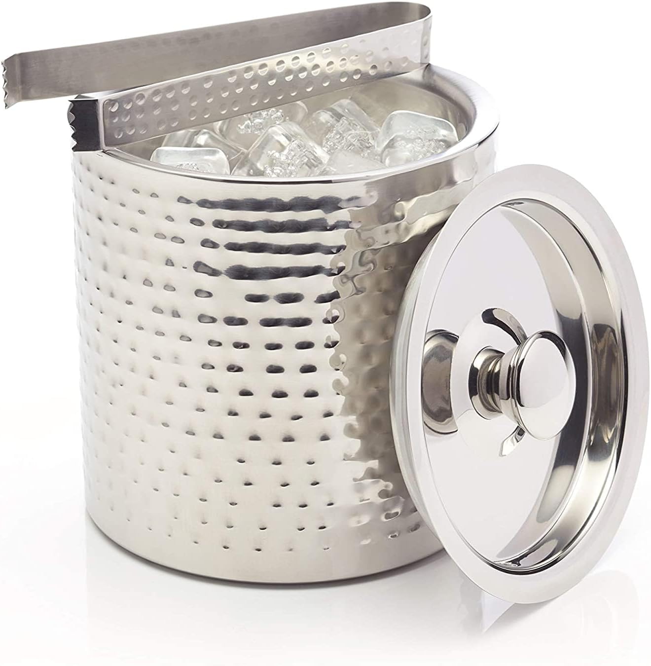 Eiskübel mit Deckel und Zange, Gehämmerte Oberfläche. Single