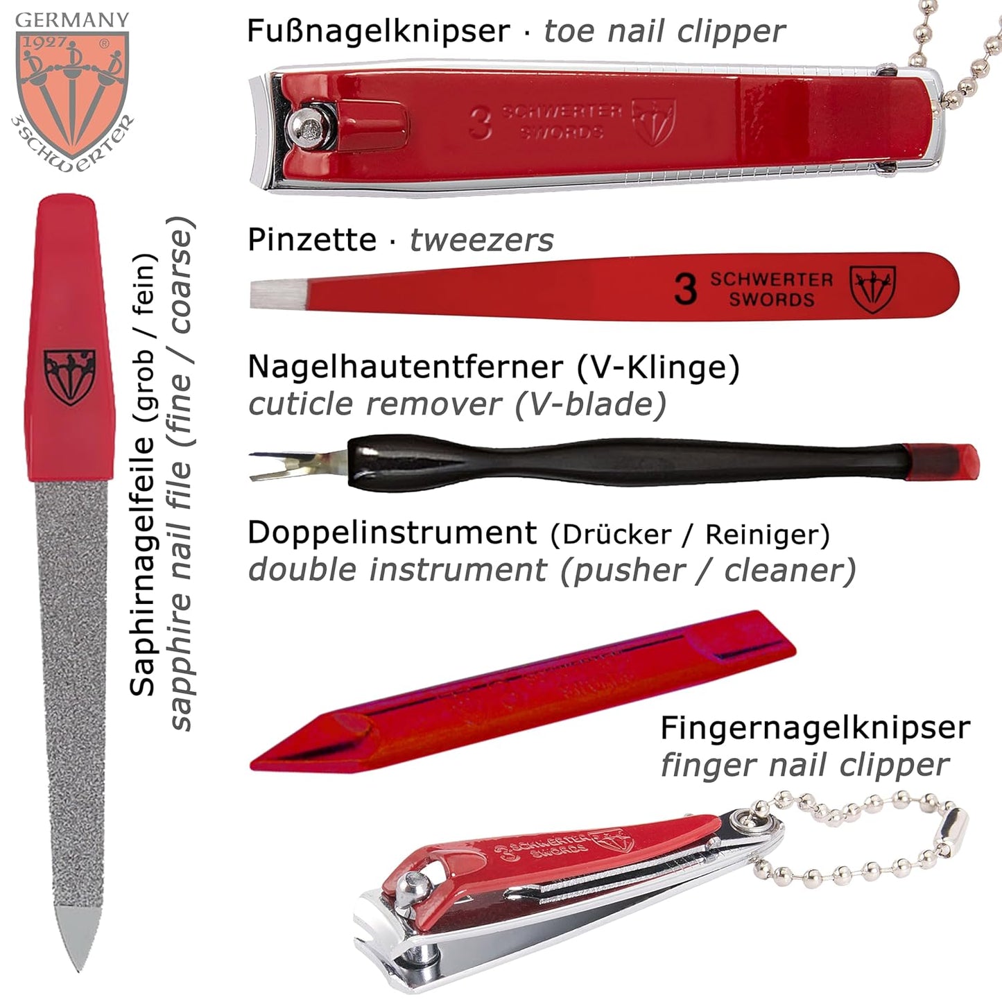 Cuneo - 8-teiliges Nagelpflegeset, KUNSTLEDER - ROT