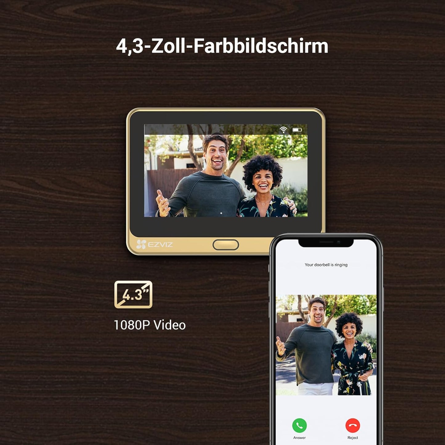 Video Türspion mit Bildschirm und Personenerkennung, Black