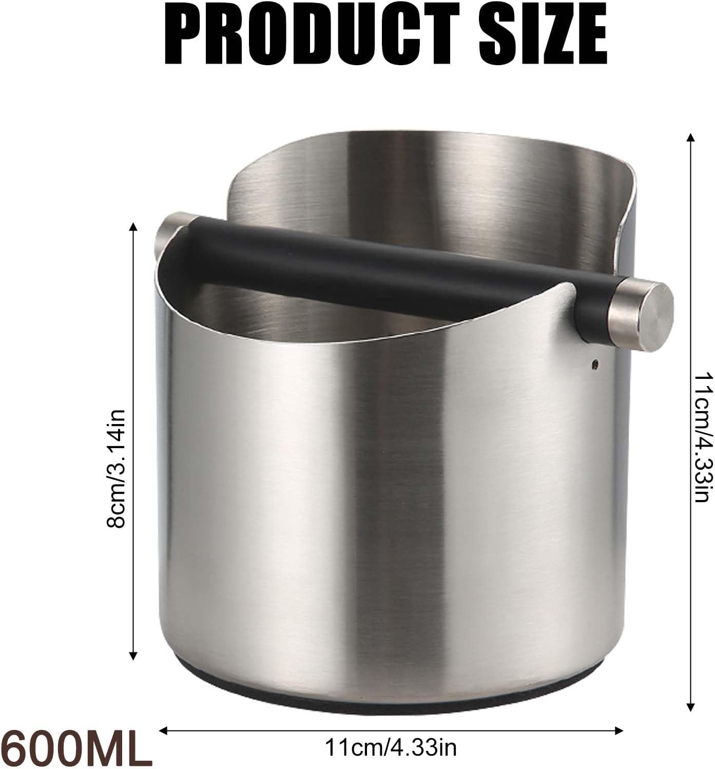 Abklopfbehälter für Siebträger, Silber 0,6l