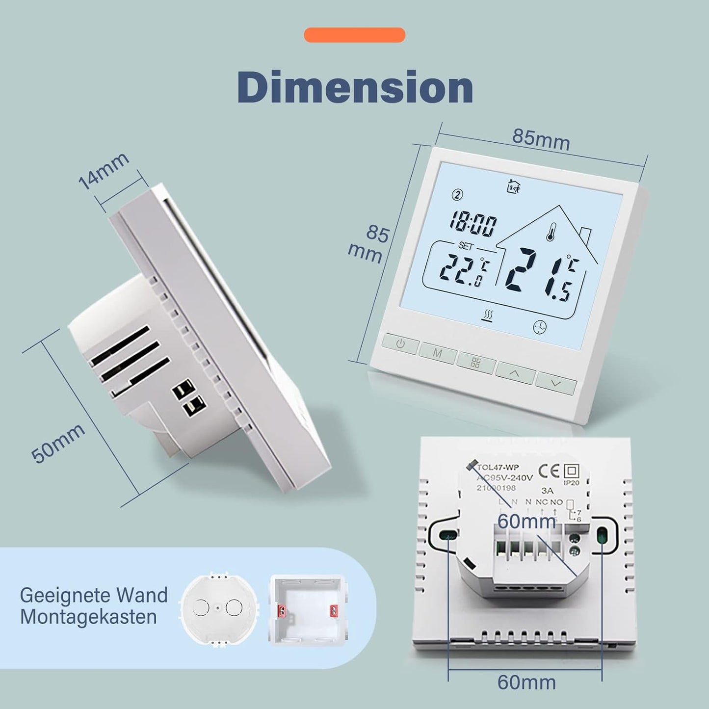 Heizungsthermostat, Wasserheizung Thermostat ; 2Stk_No-WIFI