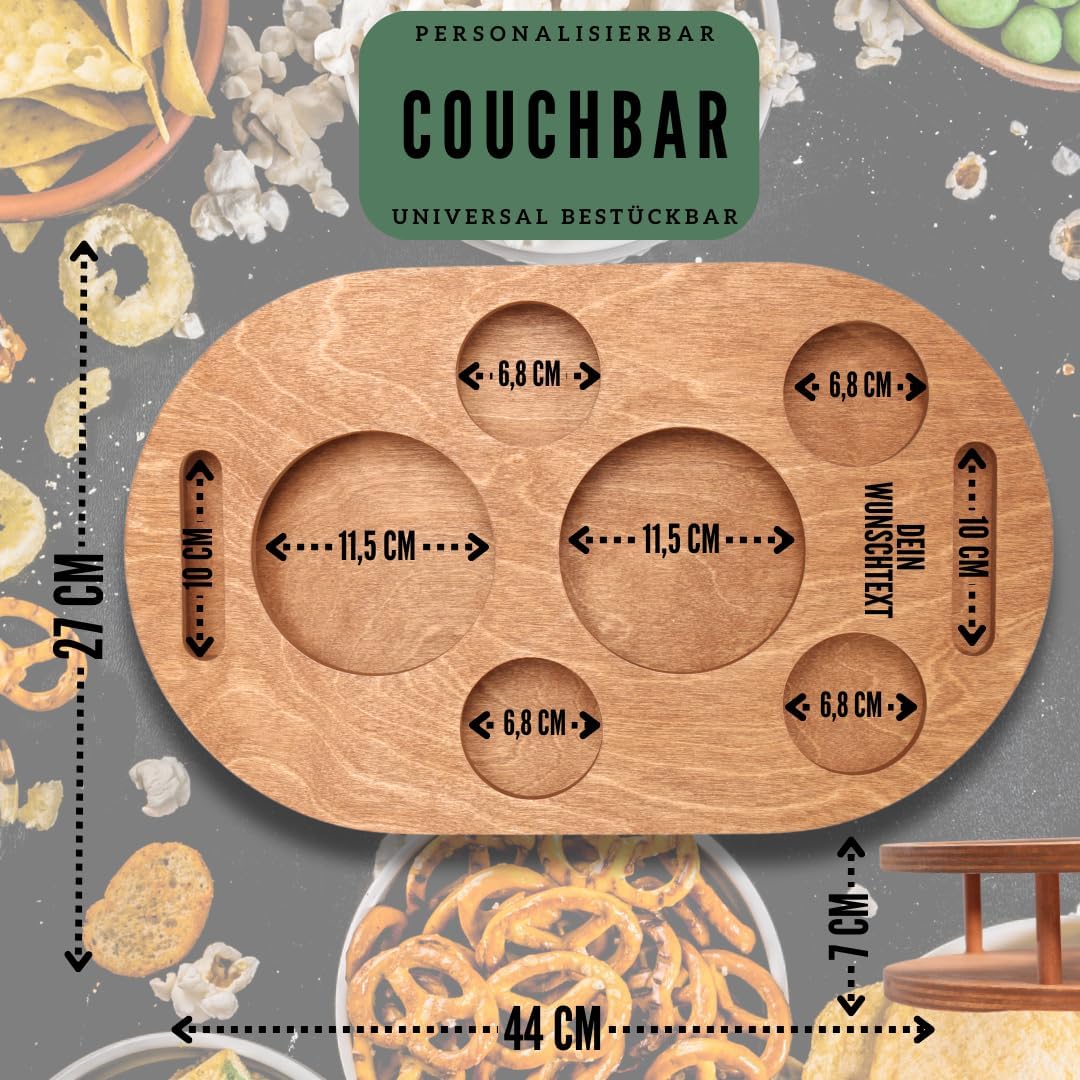 Couchbar mit 4 Glasschalen und Getränkehalter, nicht personalisiert Eiche