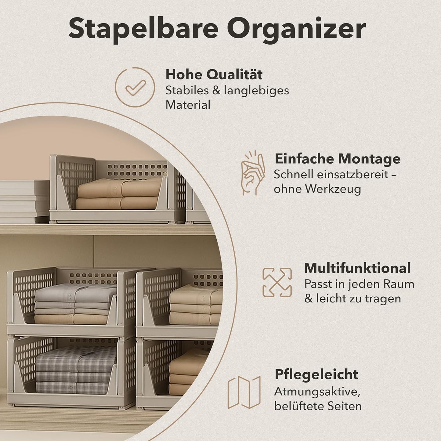 3er-Set Schrank-Organizer, Beige