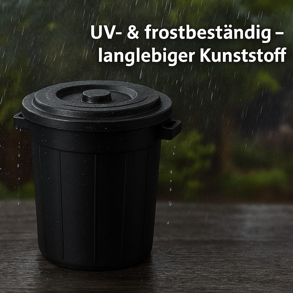 Verschliessbare Abfalltonne 50L mit Tragegriffen, Schwarz 50L