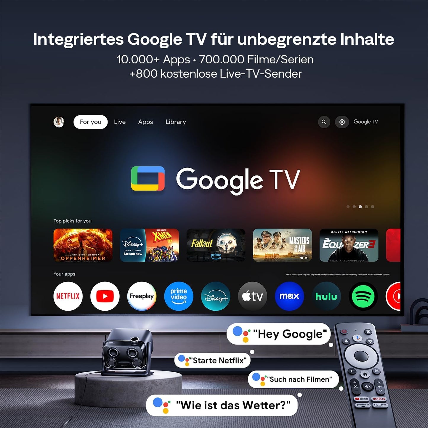 Boom Mini 4-in-1 Smart Beamer mit Google TV, Schwarz