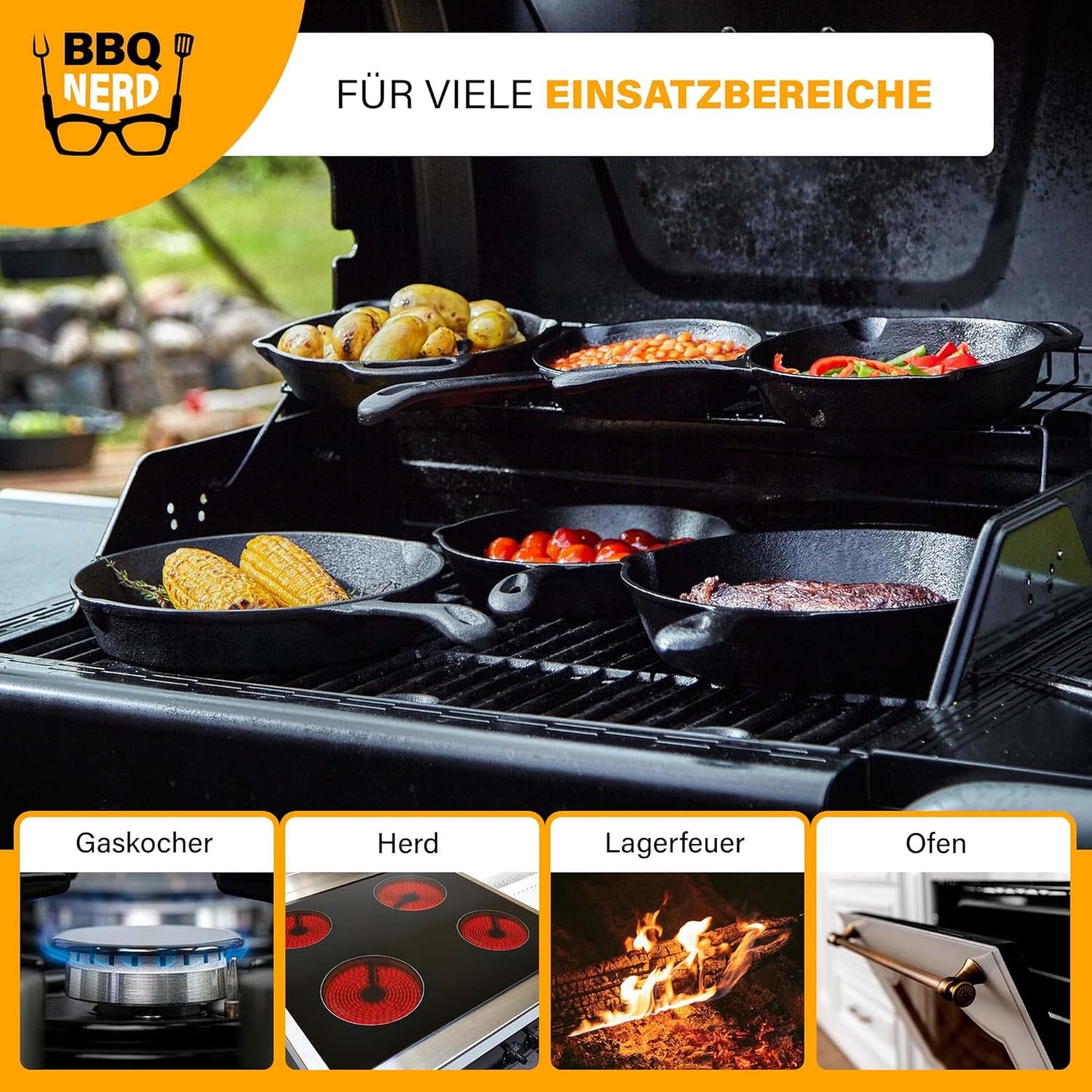 Grillpfanne mit Ausgiesser und Griff, Mit Stielgriff Ø 25 cm