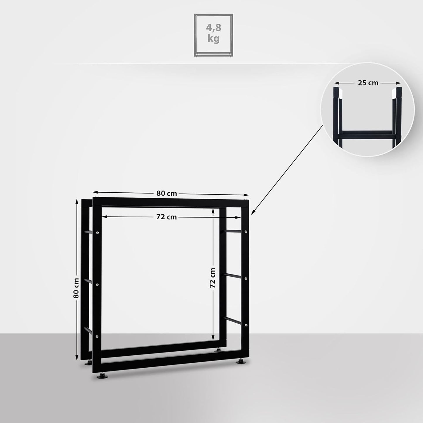 Kaminholzständer Keri V2 mit Bodenschonern, 25x80x80 cm, Schwarz