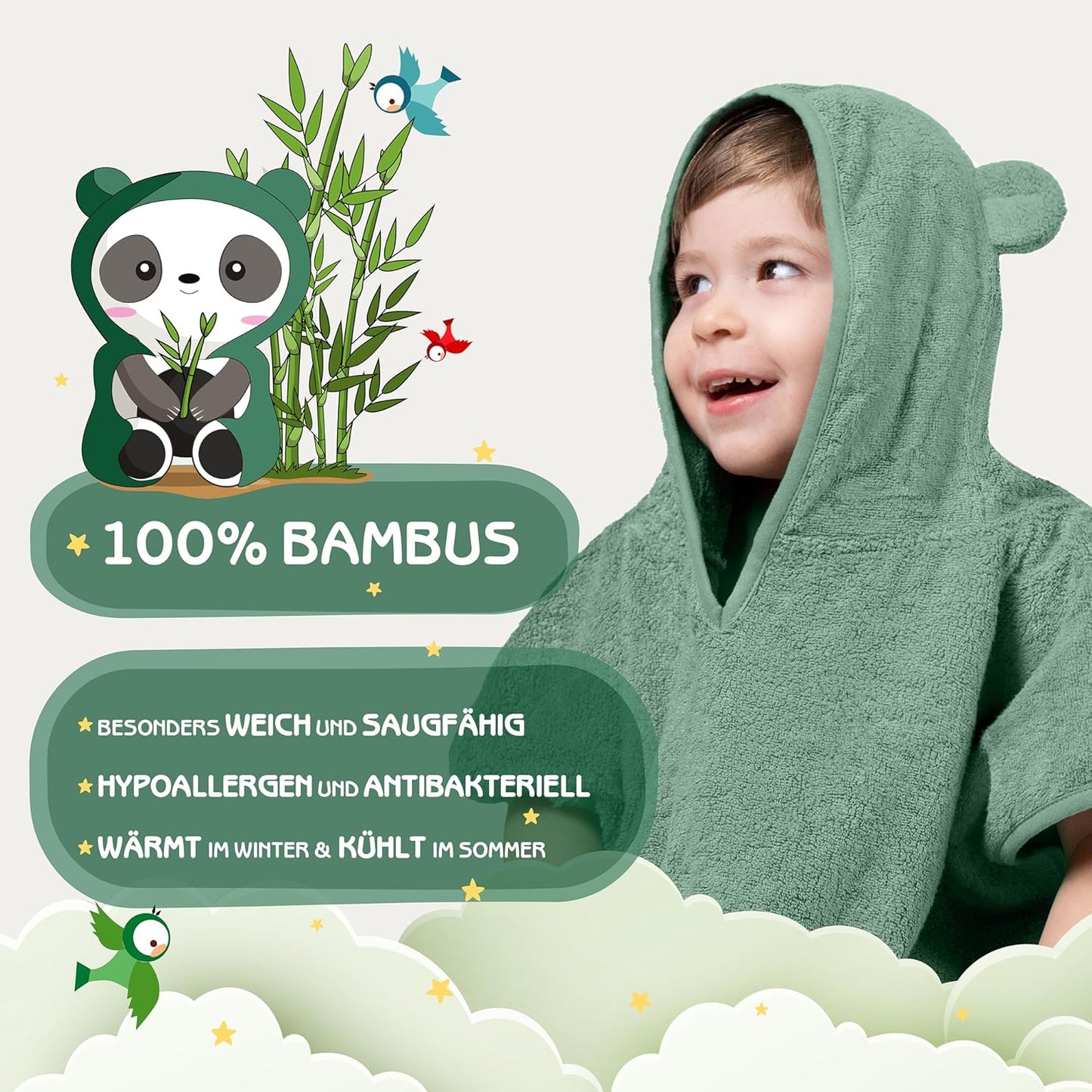 Badeponcho für Kinder, Kupfer-grün